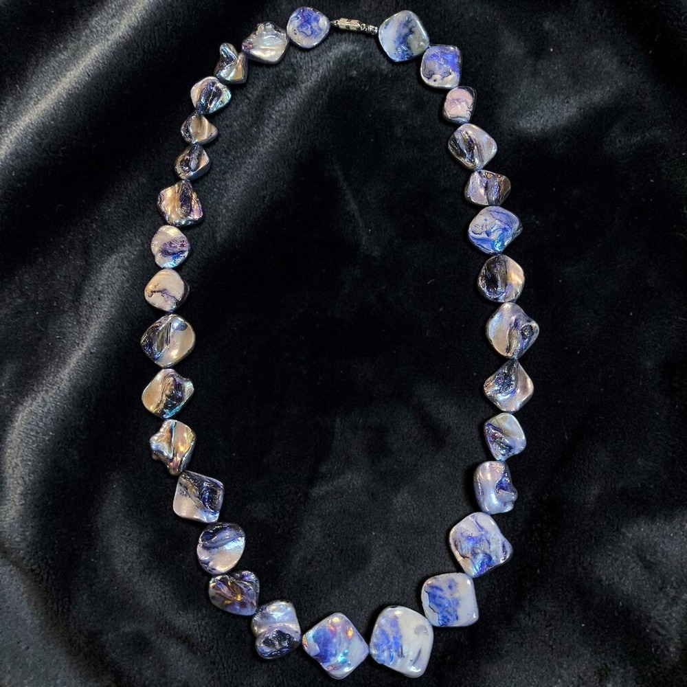 Vintage Dyed Abalone Mother of Pearl Nugget Statement Necklace Coastal Boho
